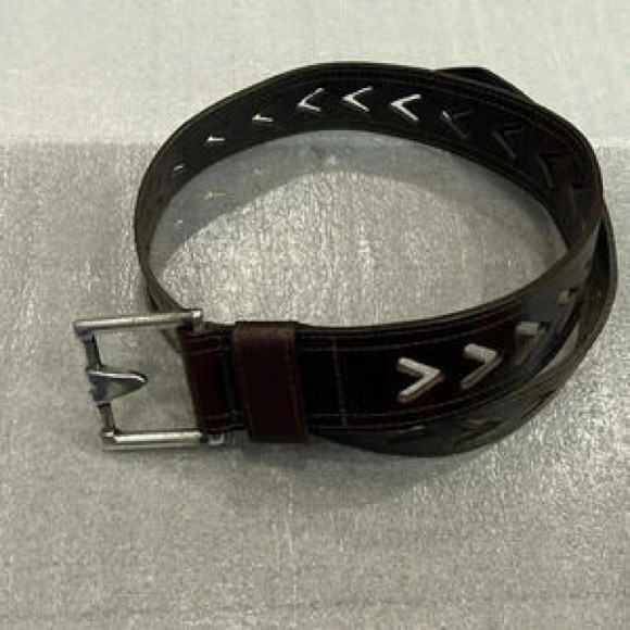 Accessories - Women's Dark Brown Leather Belt with Chevron Cutouts